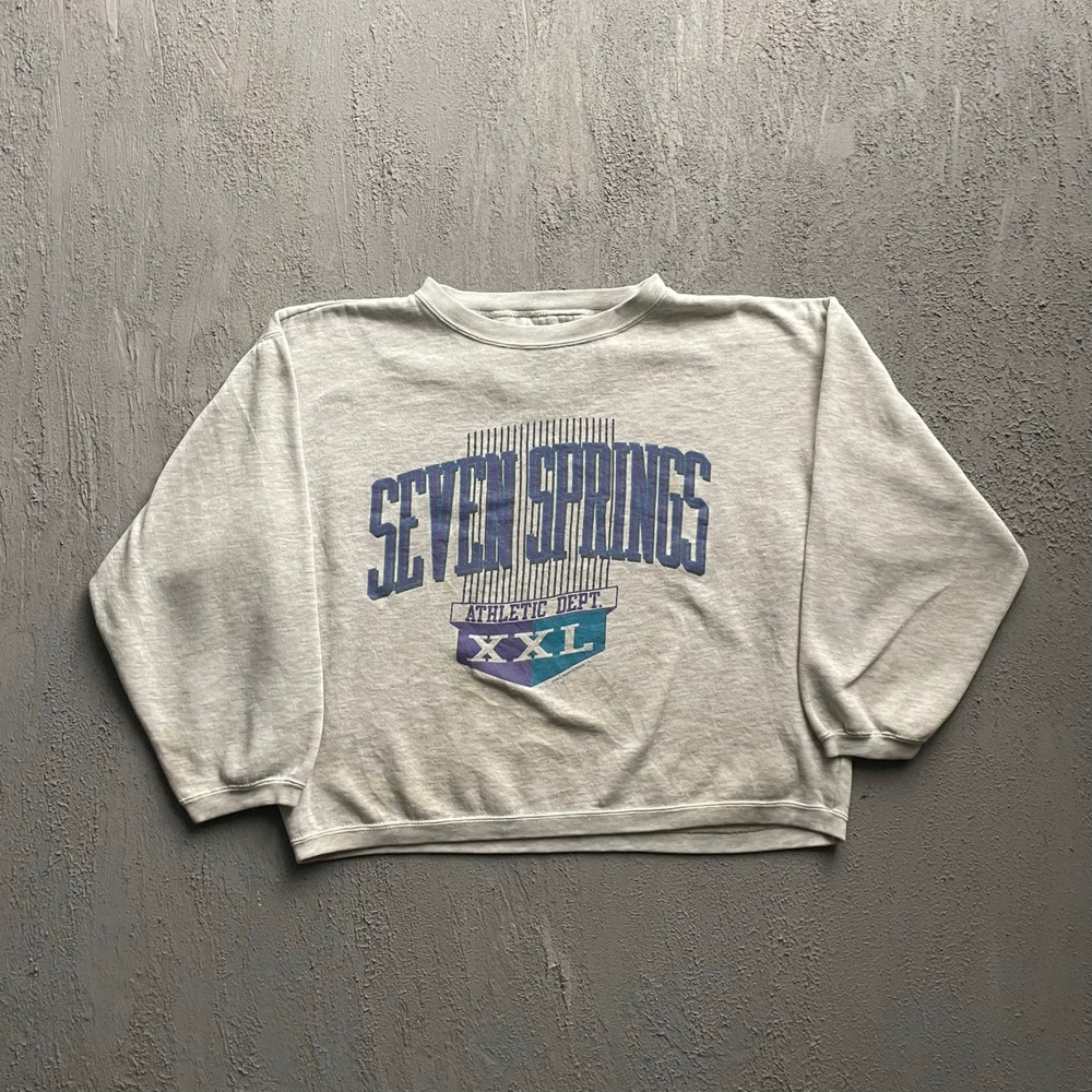 Vintage Seven Springs Graphic Sweatshirt womens XL Gray 90s Gear For Sports